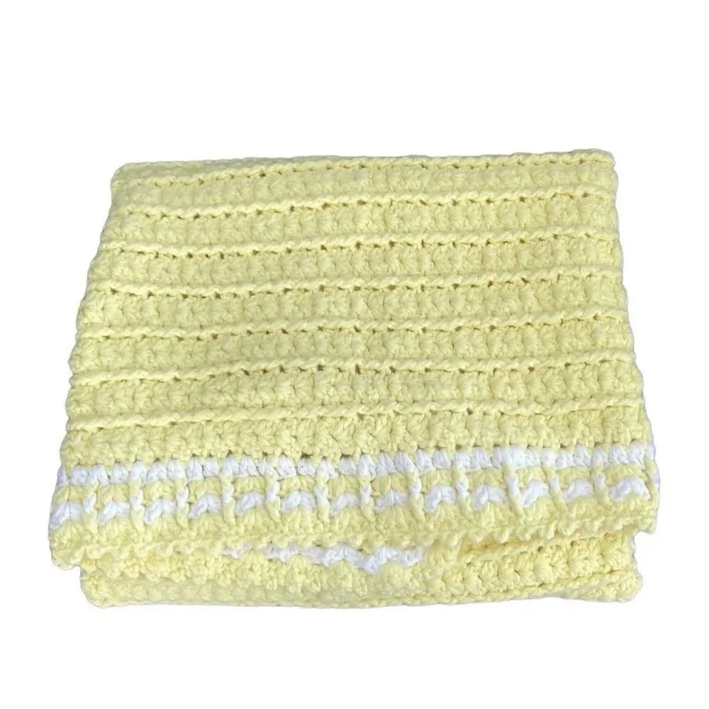 Handmade Yellow Crochet Knit Granny‎ Square Throw Baby Blanket Size 36” NWOT